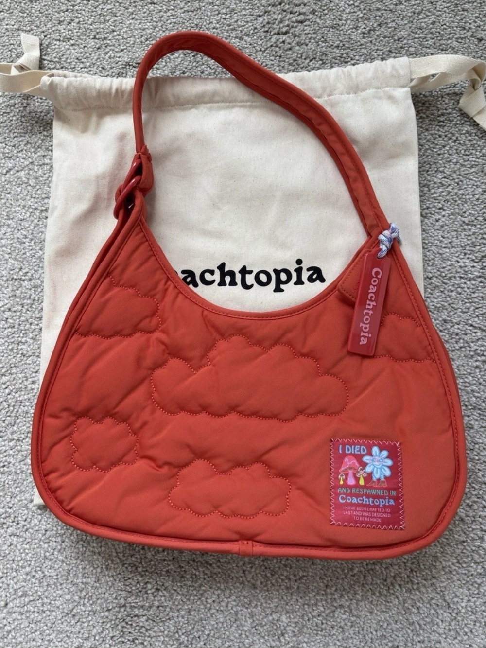 Coachtopia Loop Ergo Quilted Orange Shoulder Bag with Cloud Motif